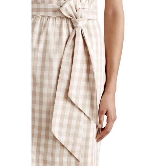 Anthropologie HD in Paris Beige Neutral Cream Gingham Belted Poplin Sheath Dress - Picture 3 of 15